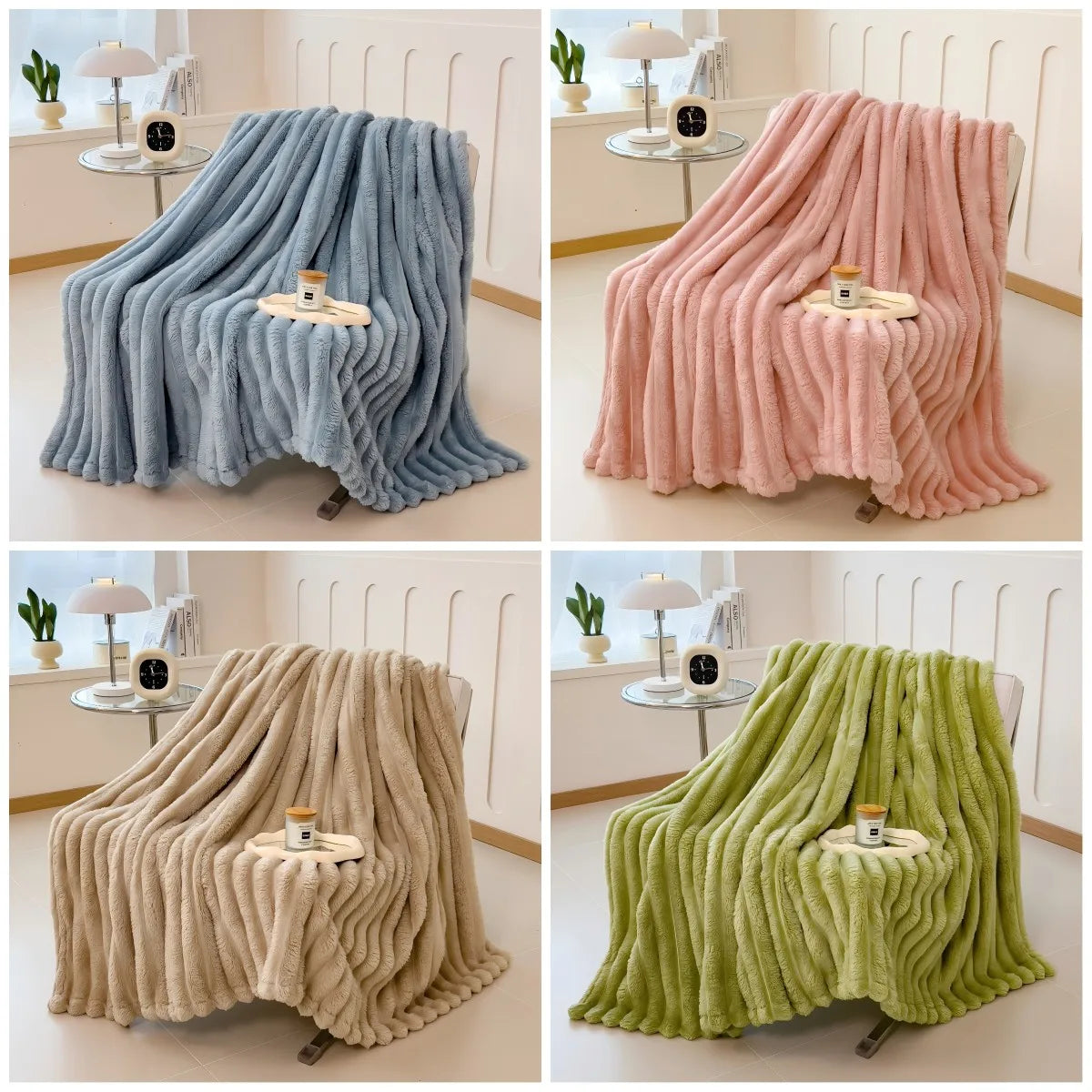 Solid color thickened wide striped multifunctional blanket, can be used as bed sheet cover blanket, nap blanket, pet blanket. Brings family's together with the softness and warmth.