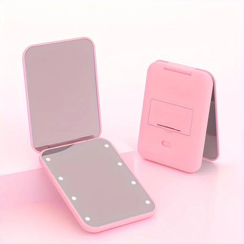 Cute Mini Handheld Makeup Mirror 1X/3X Magnifiying Compact Folding Travel School Portable With Light Makeup Pocket Mirror 8 Leds for Gifts
