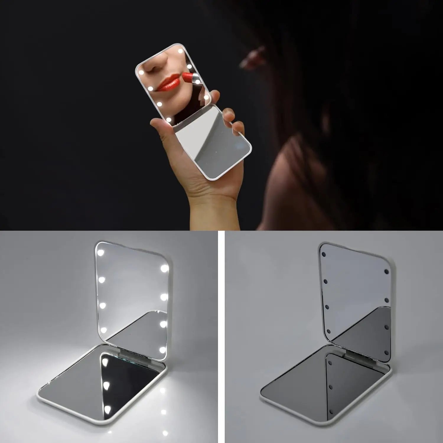 Cute Mini Handheld Makeup Mirror 1X/3X Magnifiying Compact Folding Travel School Portable With Light Makeup Pocket Mirror 8 Leds for Gifts