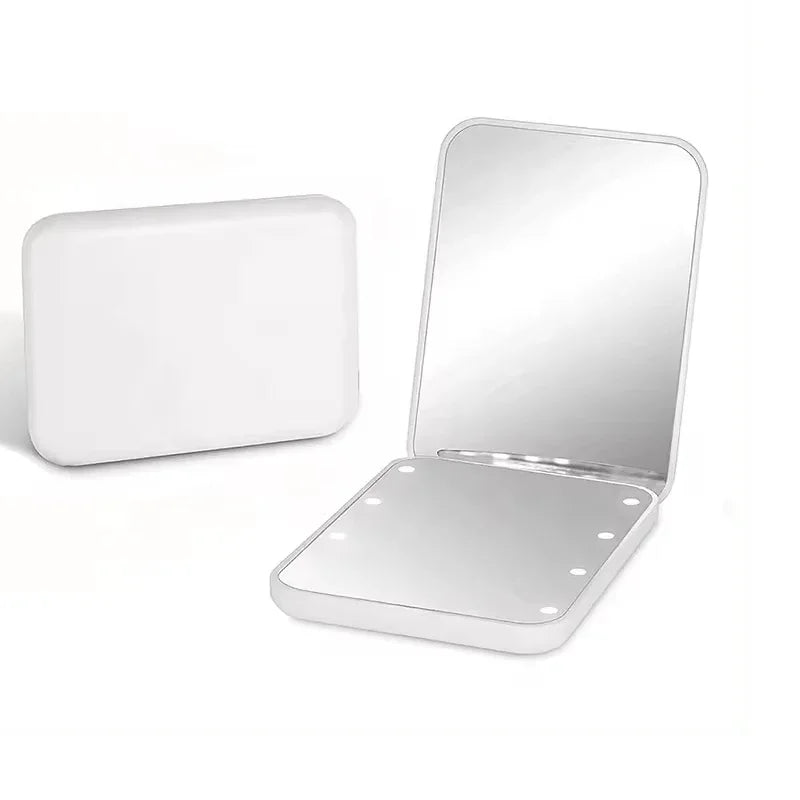 Cute Mini Handheld Makeup Mirror 1X/3X Magnifiying Compact Folding Travel School Portable With Light Makeup Pocket Mirror 8 Leds for Gifts